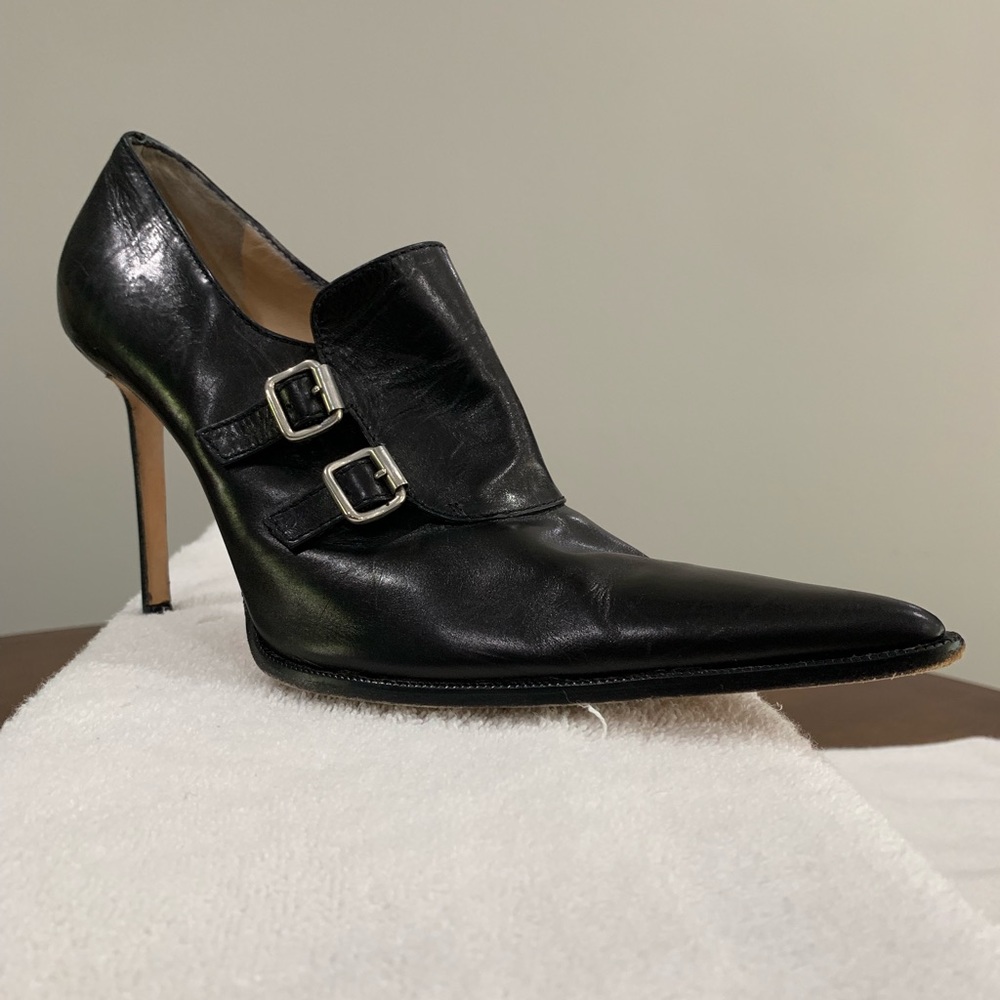 Black leather booties
